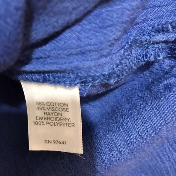 J. Jill Shirt Womens Size L large long sleeve Blue Embroidered Peasant Blouse - Picture 5 of 6